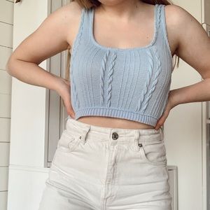 Cable knit sweater crop top baby blue
